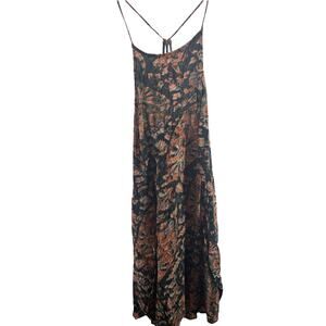 Unbranded Black Multicolored Floral Sleeveless Strappy Smocked Dress Women's